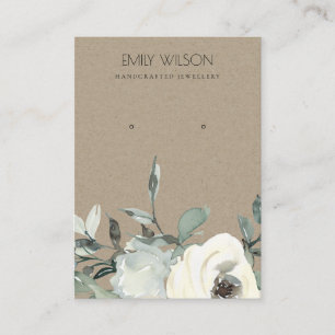 KRAFT IVORY WHITE FLORAL BUNCH EARING DISPLAY VISITEKAARTJE