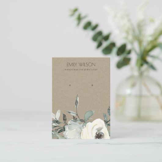 KRAFT IVORY WHITE FLORAL BUNCH EARRING DISPLAY VISITEKAARTJE (Staand voorkant)