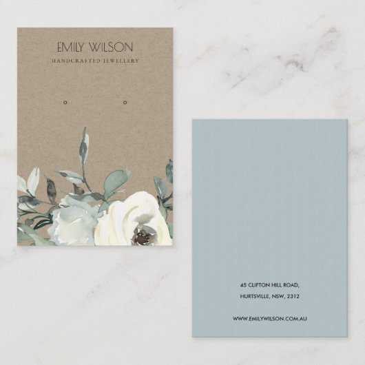 KRAFT IVORY WHITE FLORAL BUNCH EARRING DISPLAY VISITEKAARTJE (Voorkant / Achterkant)