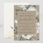 KRAFT IVORY WHITE FLORAL BUNCH SWEET 16 BIRTHDAY KAART (Voorkant / Achterkant)