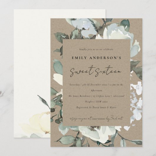 KRAFT IVORY WHITE FLORAL BUNCH SWEET 16 BIRTHDAY KAART (Voorkant / Achterkant)
