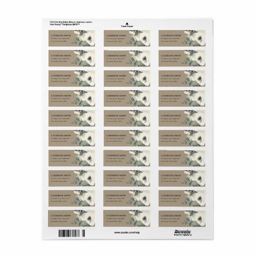 KRAFT IVORY WHITE FLORAL WATERVERF BUNCH ADRES ETIKET (Full Sheet)