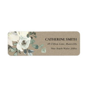 KRAFT IVORY WHITE FLORAL WATERVERF BUNCH ADRES ETIKET