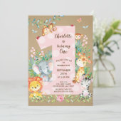 Kraft Jungle Big One Girls Verjaardag Uitnodiging (Staand voorkant)