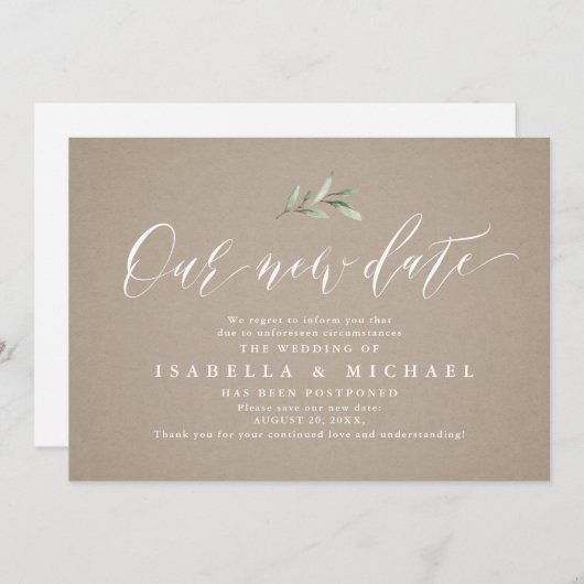 Kraft kalligrafie groen opslaan van de nieuwe datu kaart (Voorkant / Achterkant)