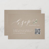Kraft kalligrafie rustiek groen bruiloft QR-code RSVP Kaartje (Voorkant / Achterkant)