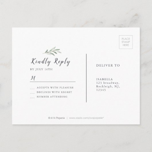 Kraft kalligrafie rustiek groen bruiloft RSVP Uitnodiging Briefkaart (Achterkant)