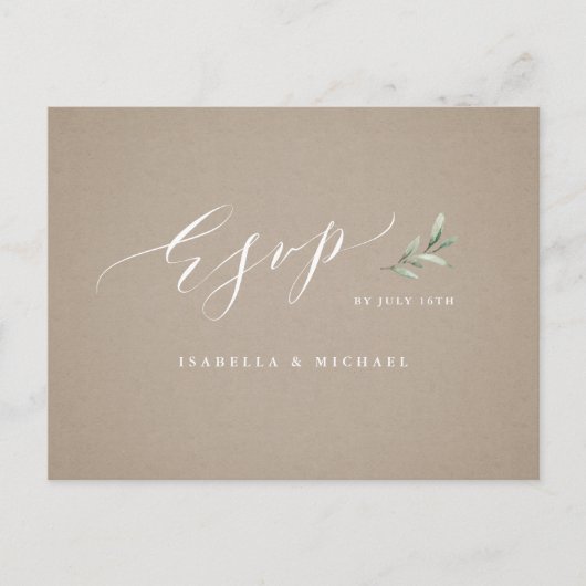 Kraft kalligrafie rustiek groen bruiloft RSVP Uitnodiging Briefkaart (Voorkant)