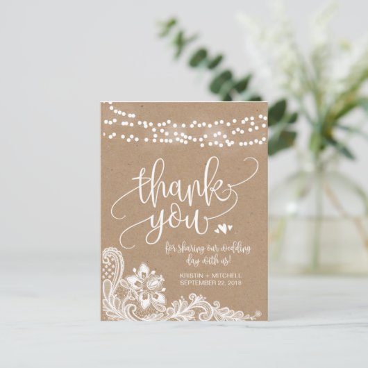 Kraft Kant en Lichten Rustiek Dank u Post Kaart (Staand voorkant)