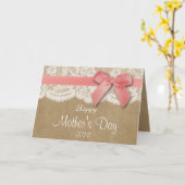 Kraft, kant en roze bow Happy Moederdag Kaart (Gele Bloem)