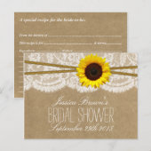 Kraft, kant en zonnebloem Vrijgezellenfeest Recipe Uitnodiging Briefkaart (Voorkant / Achterkant)