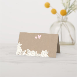Kraft Kant met Roze Harten Wedding Place Card Plaatskaartje