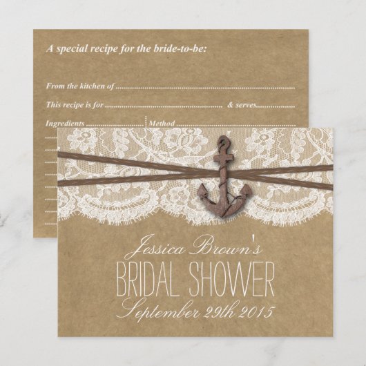 Kraft, Kant & Nautisch Anker Vrijgezellenfeest Rec Uitnodiging Briefkaart (Voorkant / Achterkant)