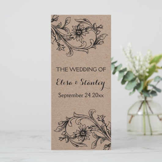 Kraft karton bloemenbruiloft programma programmakaart (Staand voorkant)