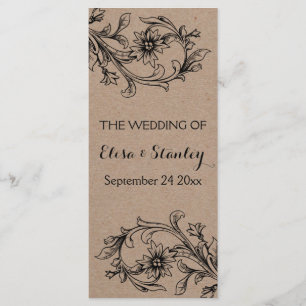 Kraft karton  bloemenbruiloft programma programmakaart