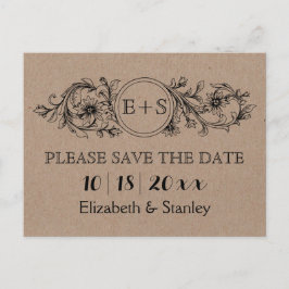 Kraft kartonnen initialen bruiloft Save the Date Aankondigingskaart