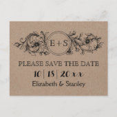 Kraft kartonnen initialen bruiloft Save the Date Aankondigingskaart (Voorkant)