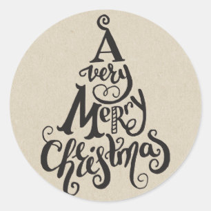 Kraft Kerstboom Zalig Kerstmis Ronde Sticker