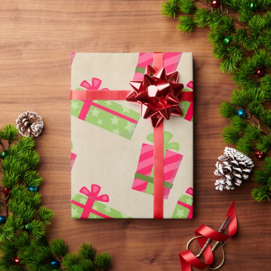 Kraft Kerstmis presenteert Green Red Gifts Holiday Cadeaupapier (Feestdagen Geschenken)