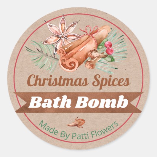 Kraft-kerstspecerijen gecentreerde Bath Bomb Label (Voorkant)