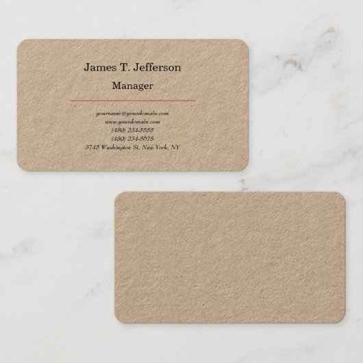 Kraft klassiek minimalistisch aanpasbaar visitekaartje (Voorkant / Achterkant)