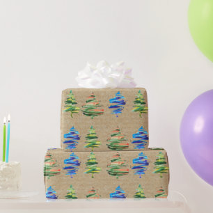 Kraft Kleurrijke Aquarel Abstracte Kerstboom Cadeaupapier