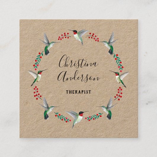 Kraft kolibrie krans vierkante visitekaartje (Voorkant)
