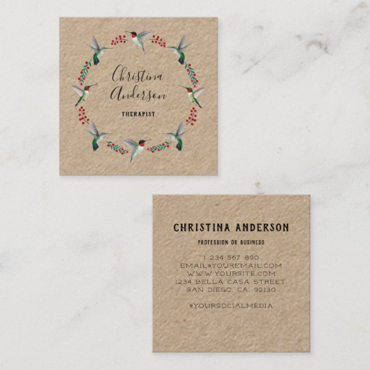 Kraft kolibrie krans vierkante visitekaartje (Voorkant / Achterkant)