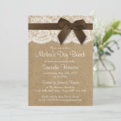 Kraft, Lace & Brown Bow Moederdag Brunch Kaart (Staand voorkant)