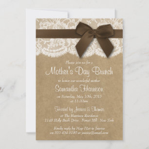 Kraft, Lace & Brown Bow Moederdag Brunch Kaart