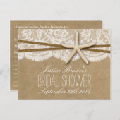 Kraft, Lace & Starfish Beach Vrijgezellenfeest Rec Uitnodiging Briefkaart (Voorkant / Achterkant)