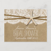 Kraft, Lace & Starfish Beach Vrijgezellenfeest Rec Uitnodiging Briefkaart (Voorkant)