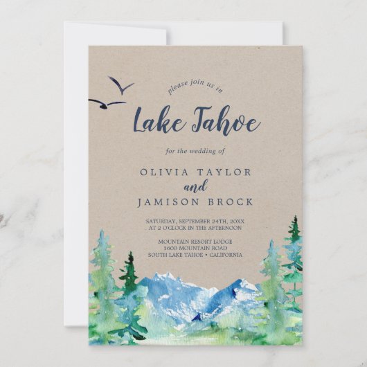 Kraft Lake Tahoe Mountain Destination Wedding Kaart (Voorkant)