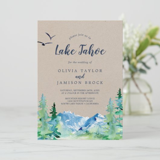 Kraft Lake Tahoe Mountain Destination Wedding Kaart (Staand voorkant)