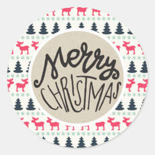 Kraft Landelijke Kerstland Kerstmis Eland Boom Ronde Sticker