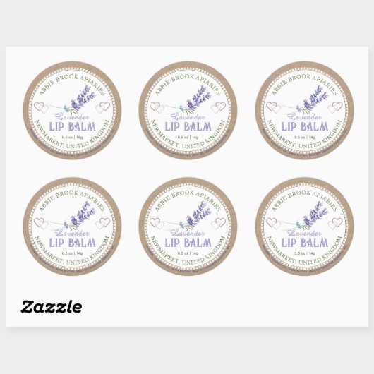 Kraft Lavendel Lip Balm Label met Harten (Vel)