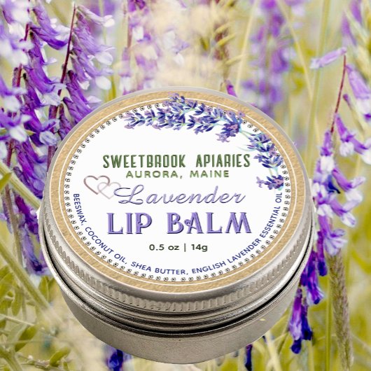 Kraft Lavendel Lip Balm Label met Harten Paars