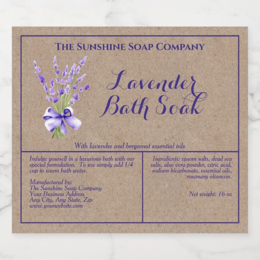 Kraft Lavendel Waterdicht Bad Week Pouch Label Sparkling Wijnetiket (Enkel label)