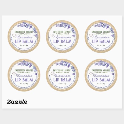 Kraft Lavender Lip Balm Label met Hartjes Paars (Vel)