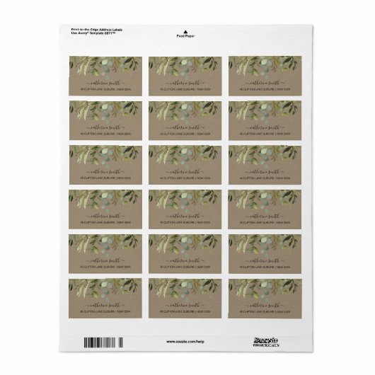 KRAFT LEAFY GREEN FOLIAGE WATERVERF ADRES ETIKET (Full Sheet)