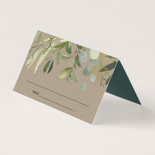 KRAFT LEAFY GREEN GOLD FOLIAGE WEDDING PLACE CARD KAART (Voorkant)