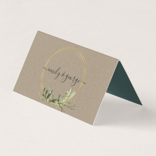 KRAFT LEAFY GREEN GOLD FOLIAGE WEDDING PLACE CARD KAART (Achterkant)