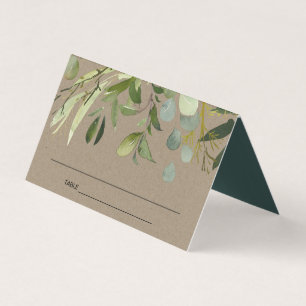 KRAFT LEAFY GREEN GOLD FOLIAGE WEDDING PLACE CARD KAART