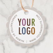 Kraft Logo Hang Labels met String Round Scalloped (Voorkant)