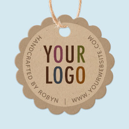 Kraft Logo Hang Labels met String Round Scalloped