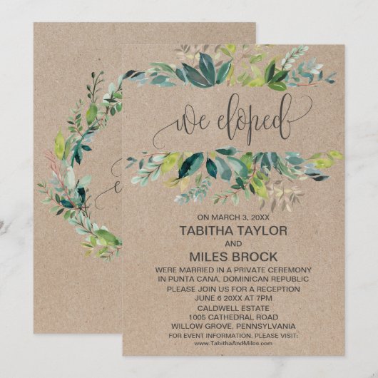 Kraft Loofwerk We Zijn Gevlucht Ontvangst Bruiloft Kaart (Voorkant / Achterkant)