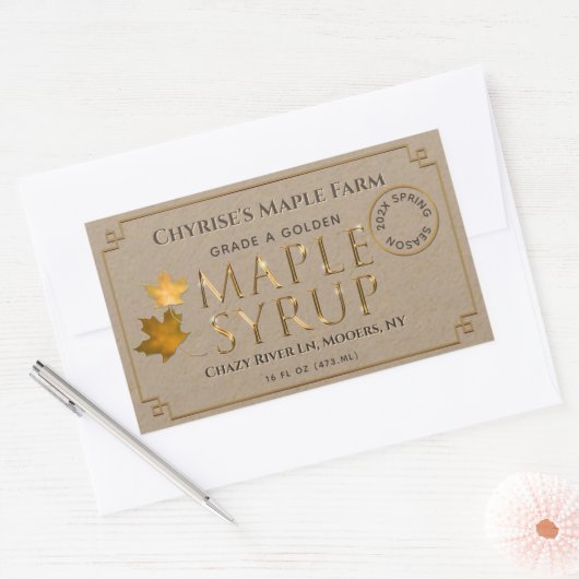 Kraft Maple Syrup Label met bladeren en datum (Envelop)