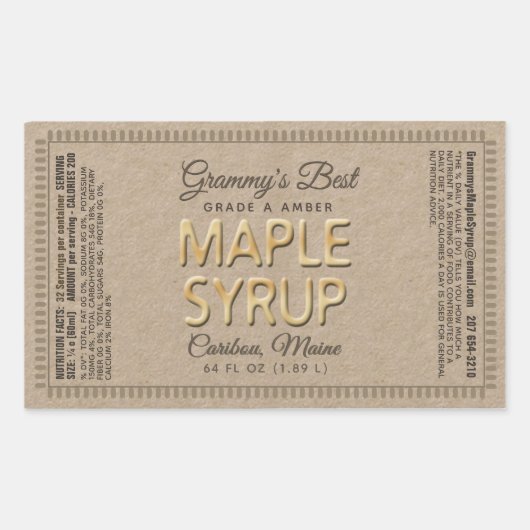 Kraft Maple Syrup Rechthoek met voedingsfeiten Rechthoekige Sticker (Voorkant)