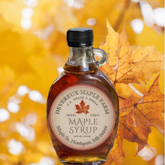 Kraft Maple Syrup Sinaasappel Blad Terra-cotta gre Ronde Sticker