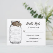 Kraft Mason Jar Hearts Lights Wedding RSVP Kaart (Staand voorkant)
